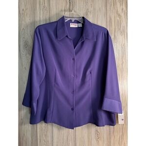 Joanna Plus Purple Button Down Blouse 3/4 Sleeve Textured Crepe Top 2X